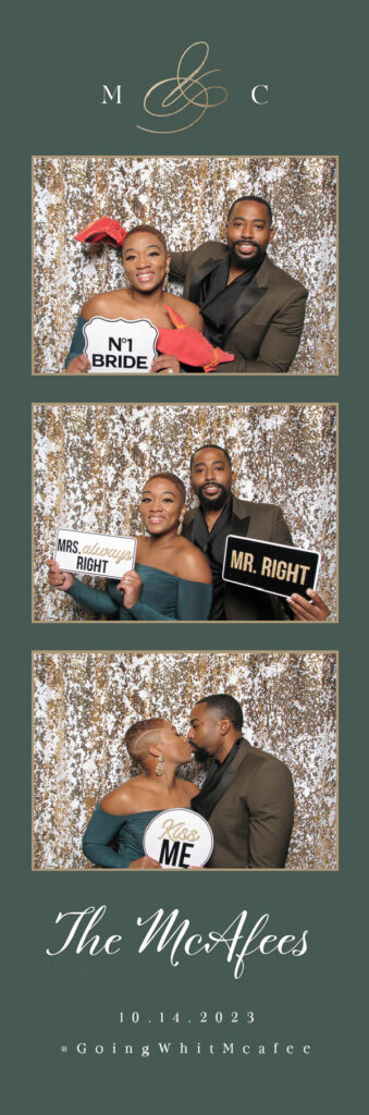 A couple posing with signs
